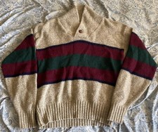 VTG Eddie Bauer Striped Collar Wool Blend Sweater USA Made Sz L