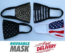Face mask Cotton Cloth Reusable Washable Fashion US Flag Leopard Polka Men Women
