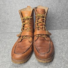 Ralph Lauren Polo Ranger Leather Boots Moc Toe Monk Strap Silas Brown Mens 10.5