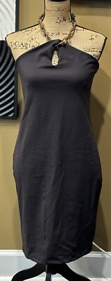 New Boston Proper Luxxe Black Halter Dress with Interchangeable Chain~Med