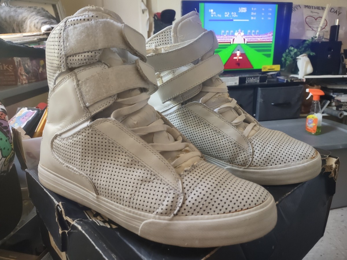 RARE SUPRA TK SOCIETY PERFORATED WHITE HIGH TOP SHOES !!!