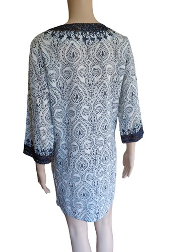 Roberta Roller Rabbit Womens Navy Cream Boho Tunic Top Embroidered SSmall - Picture 10 of 12