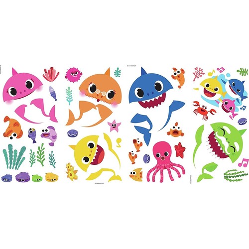 Baby Shark Peel & Stick 39 Wall Decals Tropical Characters Room Decor Stickers - Picture 4 of 6