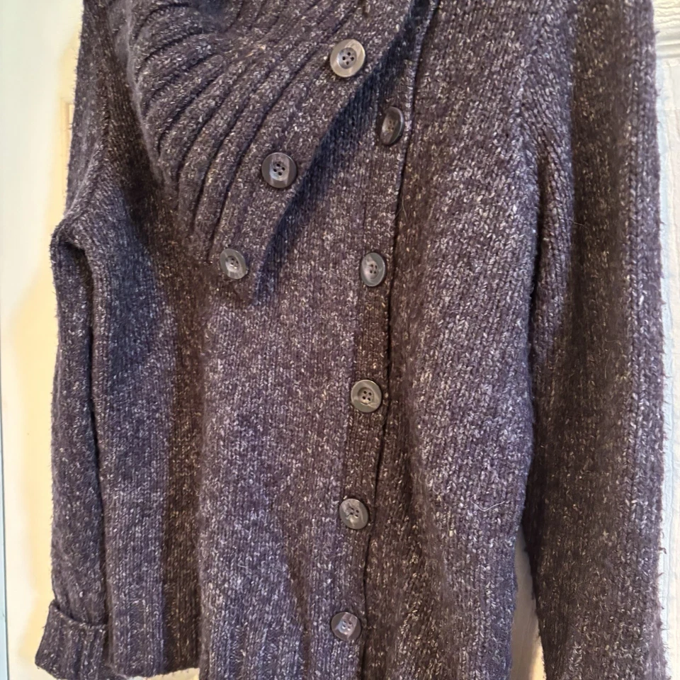 Cárdigan Suéter BCBGMaxazria M Púrpura Profundo Grueso Tejido Mezcla Lana Manga Larga Foto 4 de 4