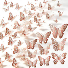 72 Pcs Butterfly Wall Decor - 3 Styles, 3 Sizes, 3D Butterflies in Rose Gold - W