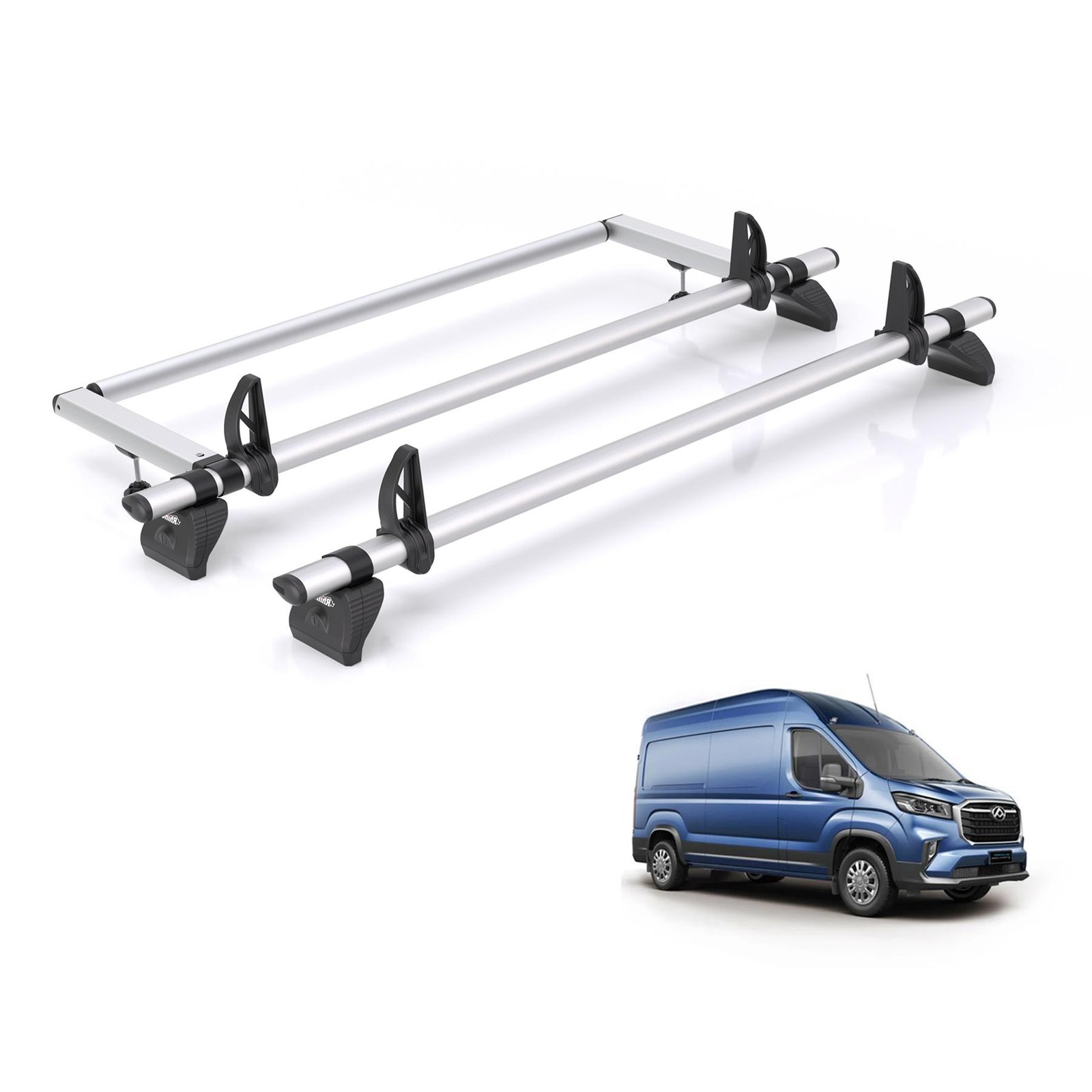 Maxus Deliver 9 Roof Rack for [Long, High Roof] 2x Bars & Roller - Rhino Pro