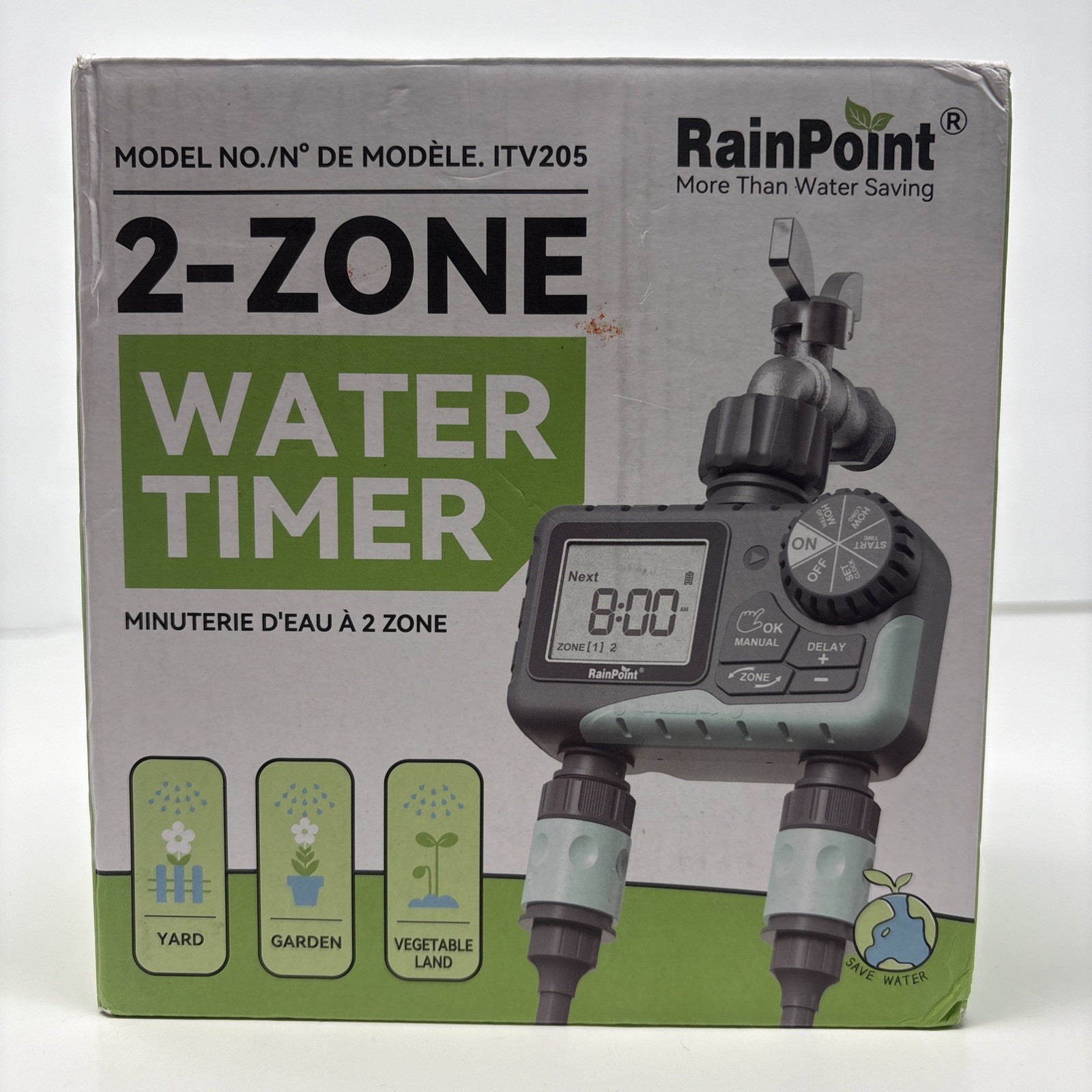 NEW RainPoint Programmable 2 Zone Water Timer - Model Number ITV205