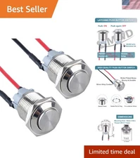 2Pcs 19Mm Latching Metal Push Button Switch High round Head with Pre-Soldered Ca
