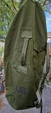 Clean US Army Military Duffle Bag Green Canvas Top Load 35" x23"