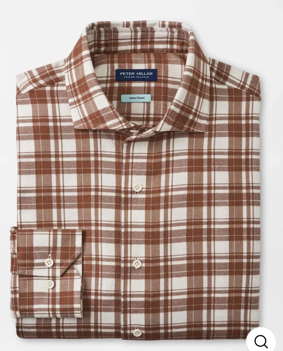 Peter Millar Italian Flannel Button Down Shirt Tawny Medium MSRP $275 No Returns