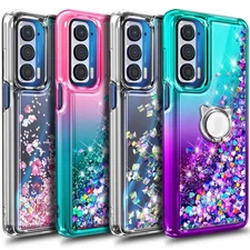 For Motorola Edge 5G UW /Moto edge 2021 Case Glitter Ring Cover + Lens Protector