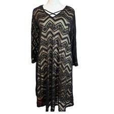 AKA Posh Nude with Black Lace Holiday Party Cocktail Dress