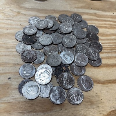 Mixed Lot of Over 50 US Kennedy Clad Half Dollar Coins As Found Last Chance