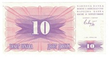 1992 BOSNIA-HERZEGOVINA 10 DESET DINARA BILL MONEY UNCIRCULATED