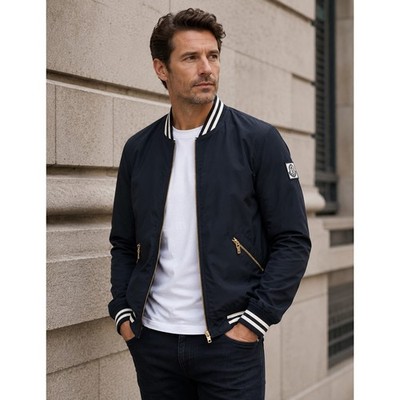 Moncler Gamme Bleu Navy Blue Bomber Jacket Thom Browne Striped Trim Mens XS