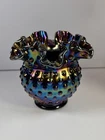 Vtg Fenton Hobnail Amethyst Purple Art Glass Carnival Iridescent Vase Ruffled