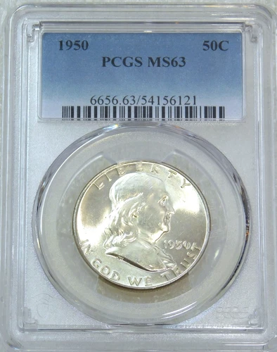 1950 P Franklin Half Dollar PCGS MS63 98% Bell Lines Frosty White PQ #Y16E