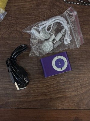 Purple Clip-on USB MP3 Player, Micro SD Slot, Earphones, USB  bundle