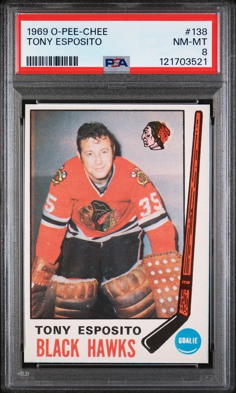 1969 O-Pee-Chee #138 TONY ESPOSITO RC ROOKIE Chicago Blackhawks PSA 8