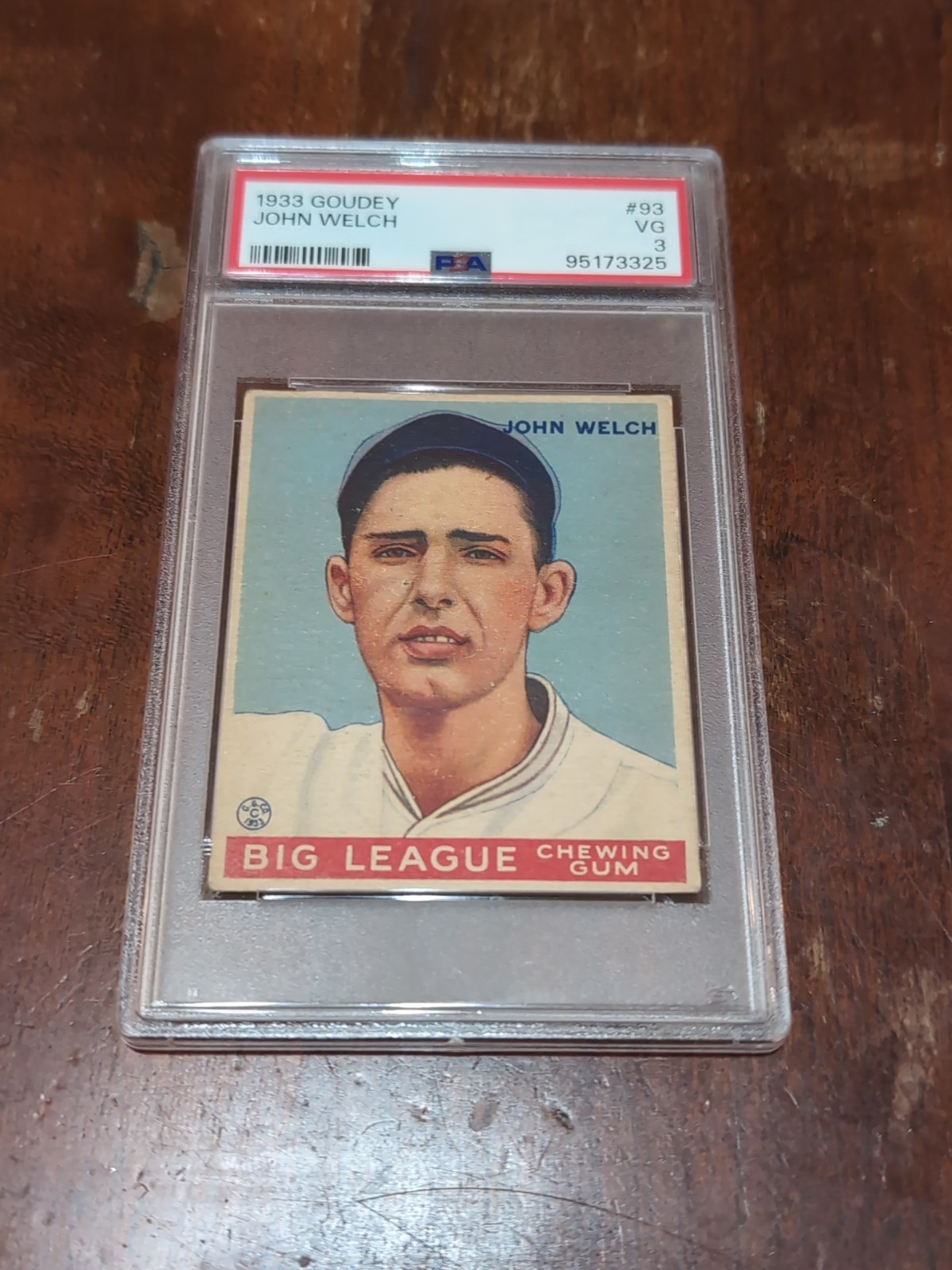 1933 Goudey #93 John WELCH RC PSA 3 VG Boston RED SOX Rookie Nice!