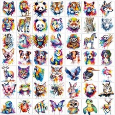 160 PCS 30 Sheets for kids - Individually Watercolor Animals Temporary Tattoos