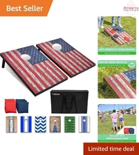 Portable Cornhole Set Includes 8 Bean Bags Travel Case American Flag Design