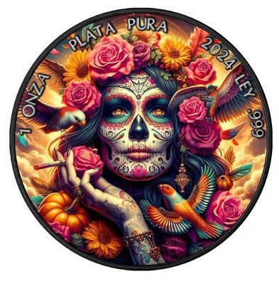 2024 Mexico Libertad Santa Muerte 1 oz Silver Colorized Black
