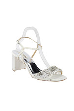 Badgley Mischka Womens Satin Jeweled Slingbacks Sandal Heels White Size 9