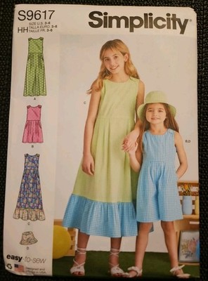 Simplicity R11522 S9617 Girls Jumpsuit  Romper Dress Button Shoulder  3 - 6  UC