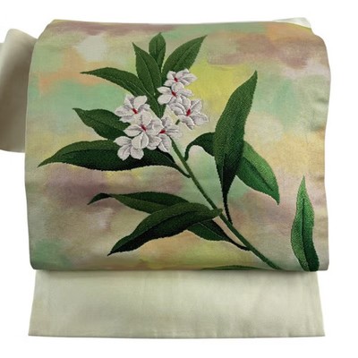JAPANESE NAGOYA OBI LIGHT GREEN PURE SILK BB0017