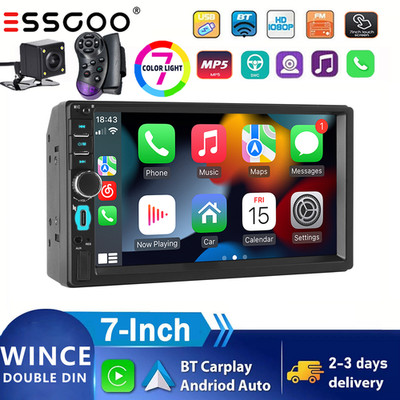 Double 2DIN 7'' Car Radio Stereo Android Auto Apple CarPlay USB SWC FM BT+Camera