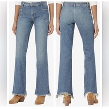 Free People We The Free Izzy Flare Stretch Denim Jeans Raw Hem Boho Size 29