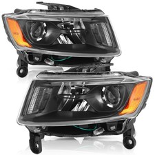 Headlight Assembly 2014-2016 Jeep Grand Cherokee Black Housing Amber Reflector
