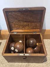 19th Century Complete Set Of Carpet Bowls In Original Wooden Box With Key