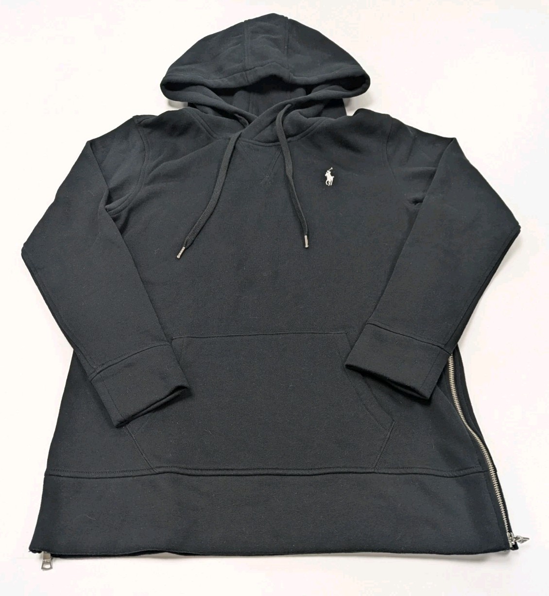 Polo uomo Ralph Lauren felpa con cappuccio pullover nero bianco pony zip lati taglia M