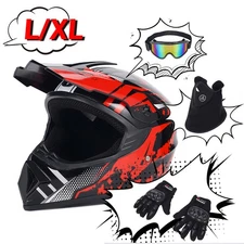 Adult Motocross Helmet DOT Off Road Bike ATV Helmet w/ Goggles/ Gloves/Mask L XL
