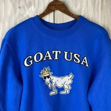 Goat USA Sweatshirt Crew Neck Pullover Mens XS Royal Blue Big Logo Pullover