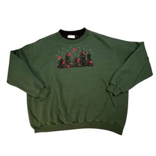 Vintage Morning Sun Top Stitch Sweatshirt XL Green Cardinals Christmas Winter