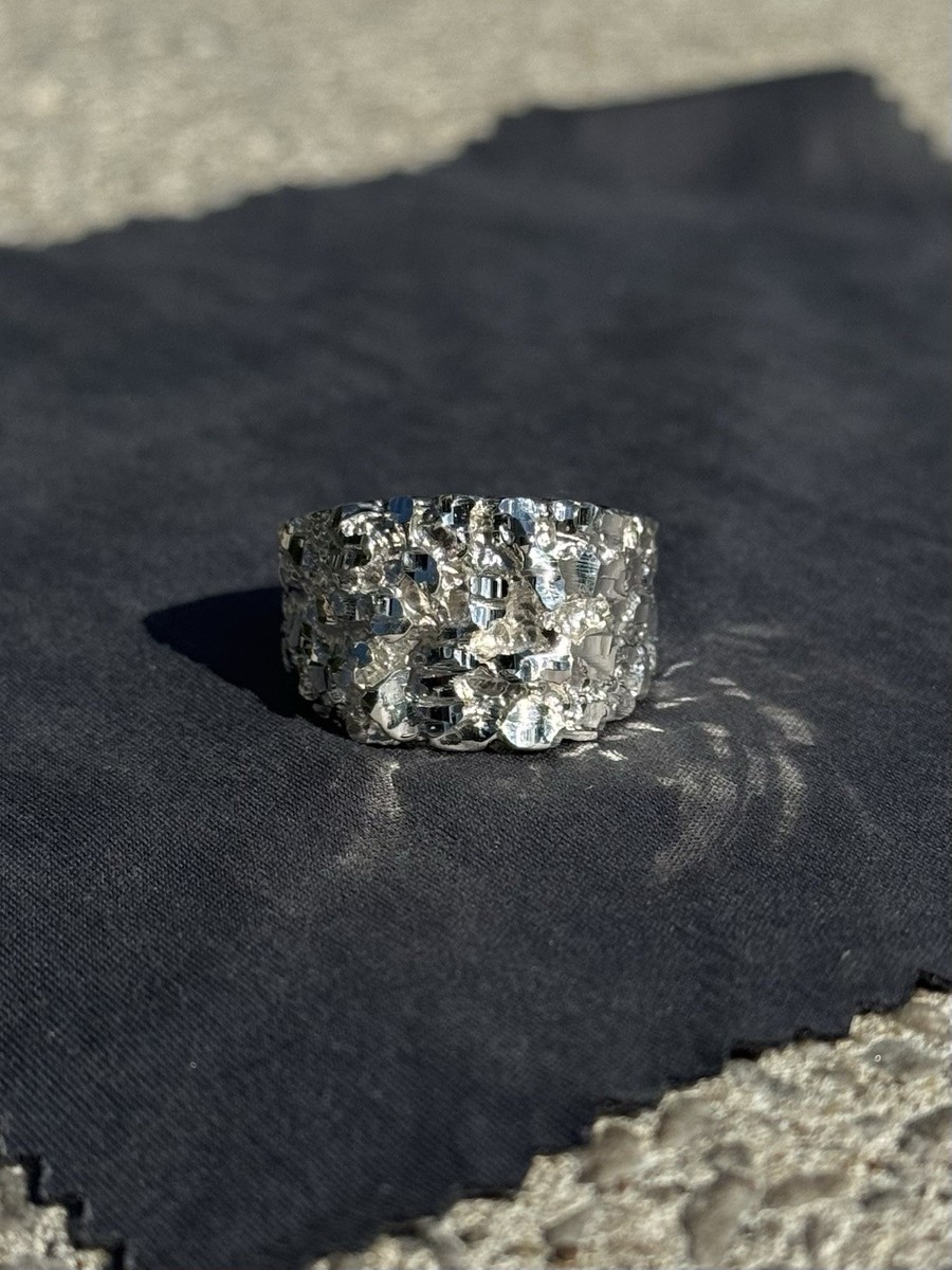 Men's Handmade Sterling Silver Nugget Wedding Ring - Size 11, Textured Band, Made In USA - View #12