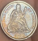 1873 Seated Liberty Dime No Arrows Closed 3 AU Details - Repunched Date RPD