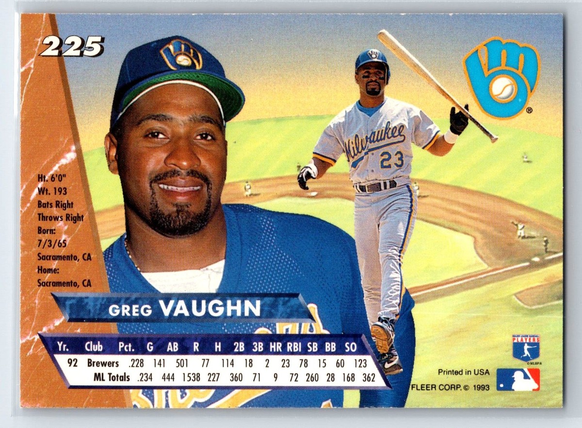 1993 Fleer Ultra Greg Vaughn Milwaukee Brewers #225 | eBay