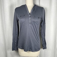 Marmot Laura Hooded Shirt Grey Long Sleeve Roll Tab Womens Medium Henley Outdoor