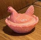 Vintage Mini Pink Westmoreland Mold Hen On A Nest  Chicken Nesting