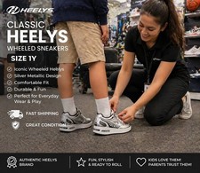 Heelys Used Youth Size 1, Silver Black Roller Sneakers Kids Skating Shoes
