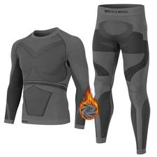 Men's Thermal Underwear Set, Winter Ski Gear Fleece Lined Long Johns Base Lay...