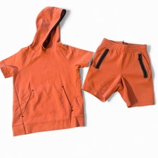 Old Navy Active Boys Orange Hooded Short Sleeve Shorts Set Size XS 4 5