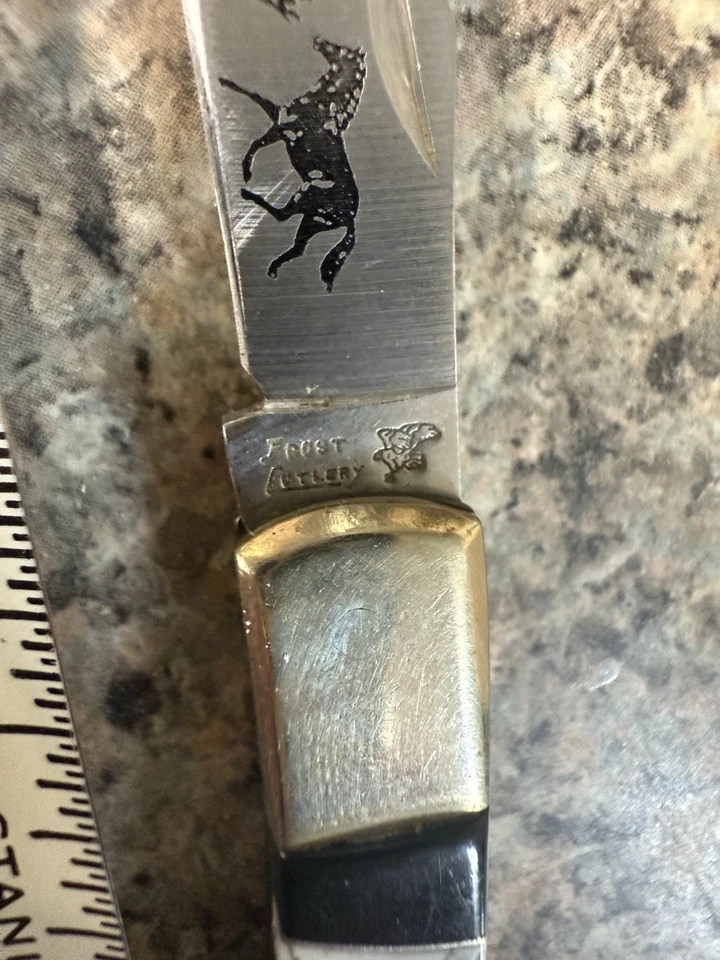 Faca de bolso rara vintage geada beleza preta preta e turquesa antiga  - Imagem 4 de 4