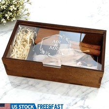 Wedding Keepsake Box Wooden Memory Organizer W/ Acrylic Lid Photos Cards Gifts
