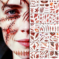 Halloween Fake Scar Tattoos for Face Body - 18 Large Sheets