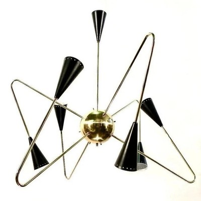 ''Atomic Black Cone Sputnik Chandelier   Mid-Century Modern Starburst Light